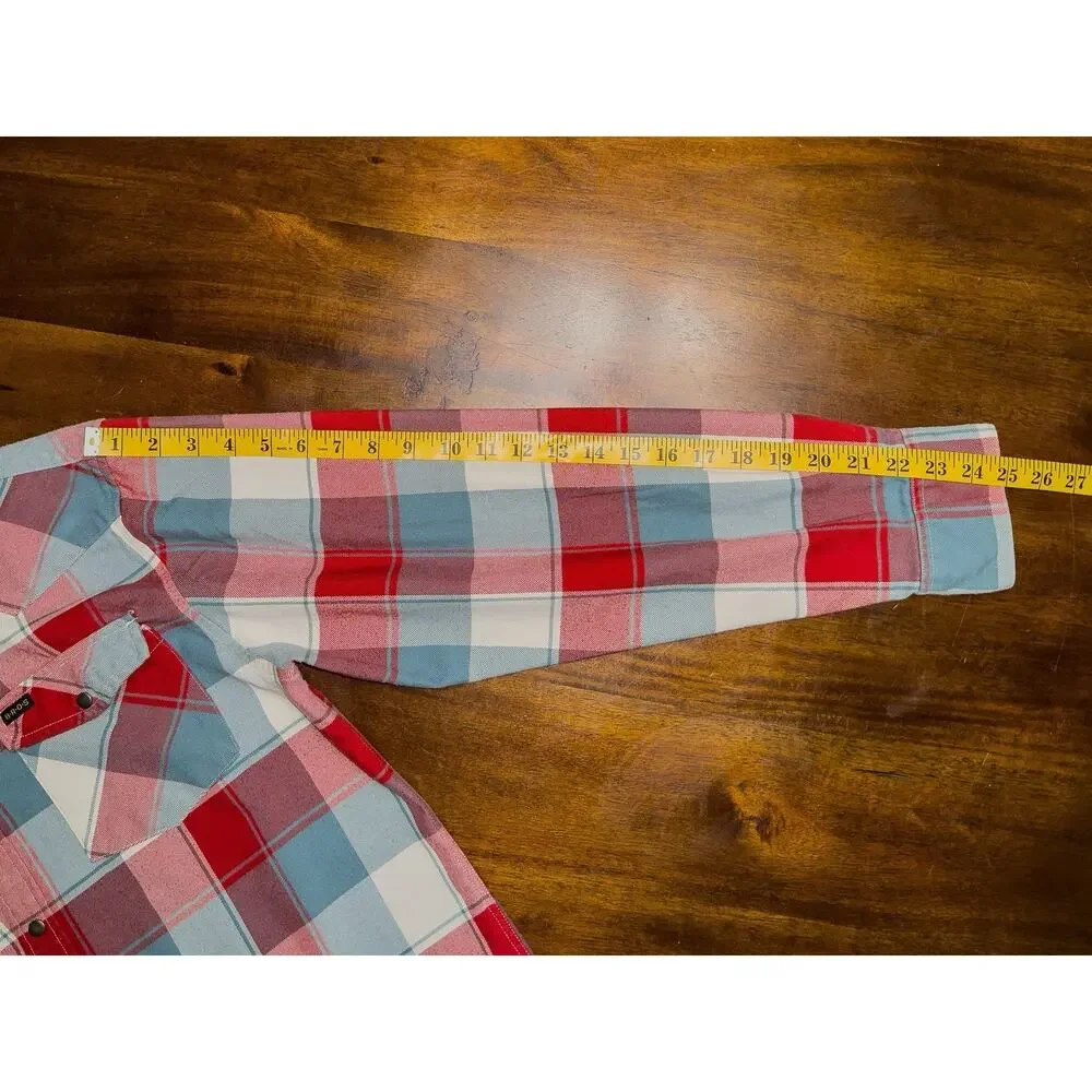 Howler Brothers Mens S Plaid Metal Snap Western Shirt Red Blue Cream